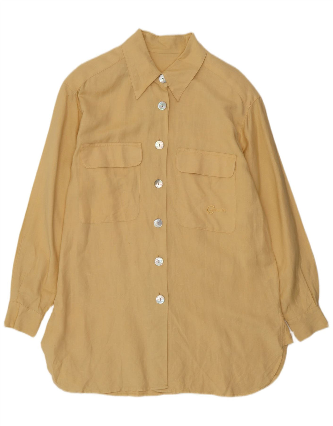 Camicia lunga da donna vintage a maniche lunghe EU 38 Lino giallo medio