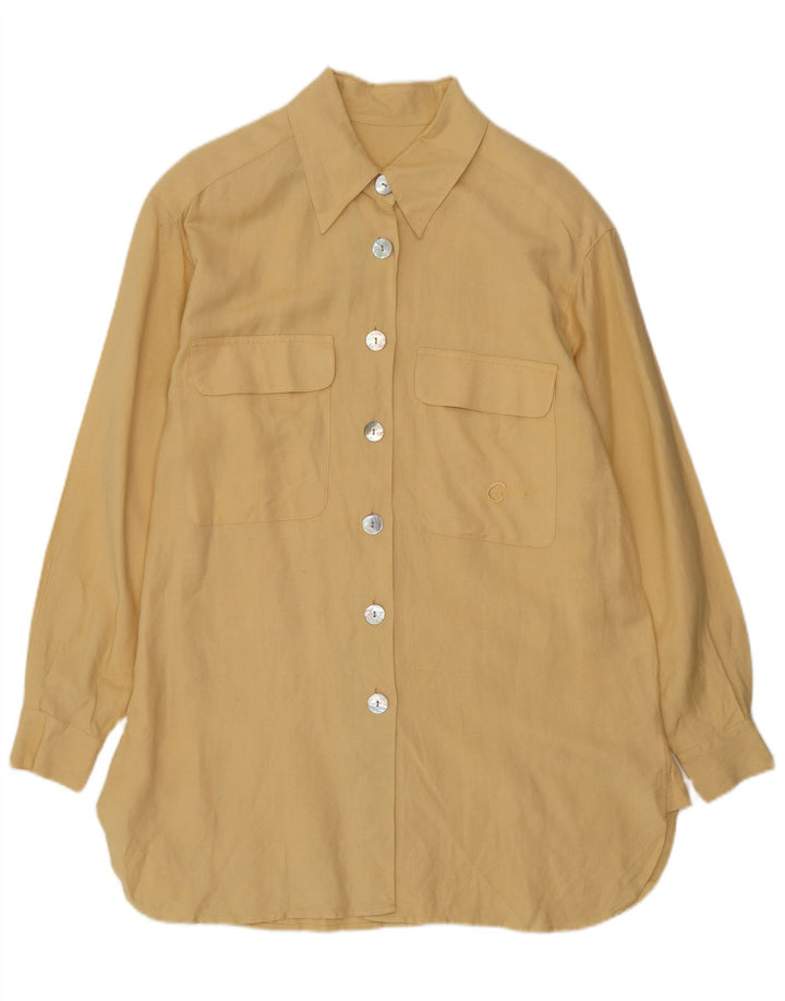 Camicia lunga da donna vintage a maniche lunghe EU 38 Lino giallo medio