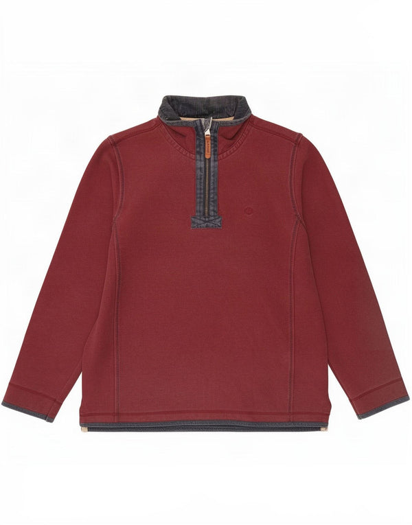 Fat Face Mens Zip Neck Sweatshirt Jumper Large Burgundy Cotton