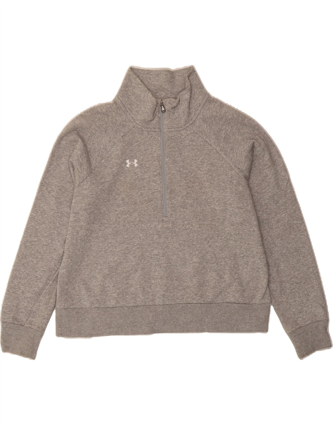 UNDER ARMOUR Womens Oversized Zip Neck Sweatshirt Jumper UK 14 Medium Grey Vintage Under Armour and Second-Hand Under Armour from Messina Hembry 