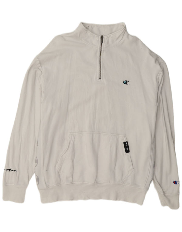 Felpa Champion da uomo con collo con zip, maglione grande, cotone bianco