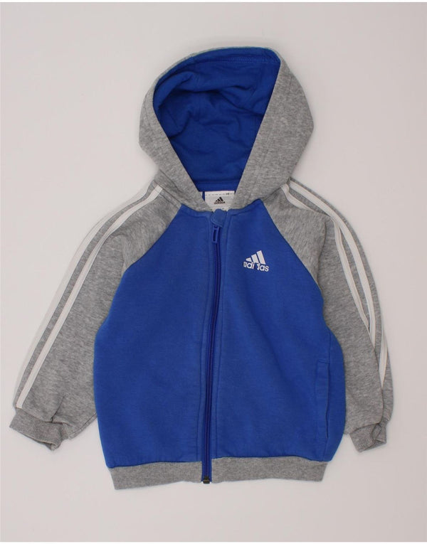 Maglione con cappuccio e zip Adidas da bambino, 12-18 mesi, in cotone color block blu