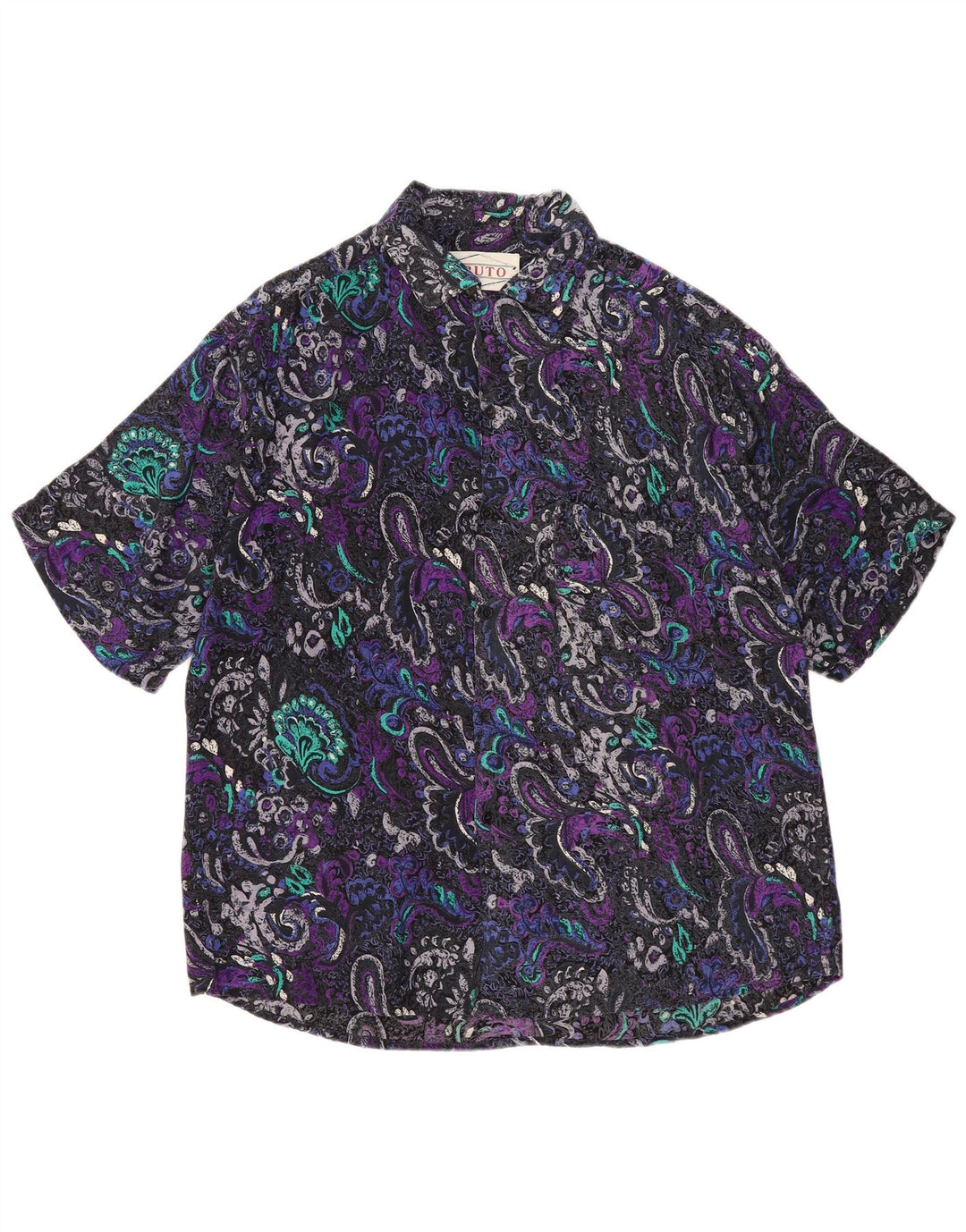 Camicia a maniche corte da uomo VINTAGE in viscosa Paisley multicolore medio