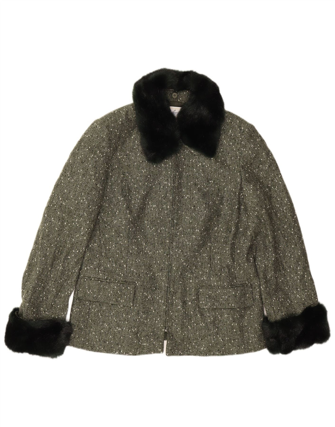 Giacca blazer da donna con zip intera Luisa Spagnoli UK 14 grande lana screziata kaki