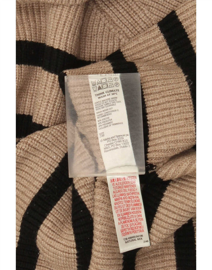 Maglione maglione a collo alto da donna Marks & Spencer UK 12 a righe beige medio