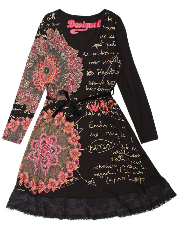 Desigual Abito da donna a maniche lunghe con grafica grafica UK 14 Large Black Paisley