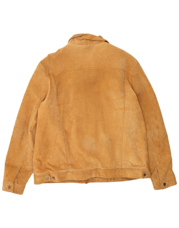 Giacca vintage da uomo in pelle scamosciata Sherpa vestibilità ampia EU 60 grande pelle beige