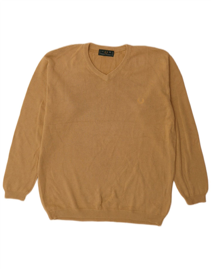 Maglione da uomo con scollo a V Fred Perry XL in cotone beige