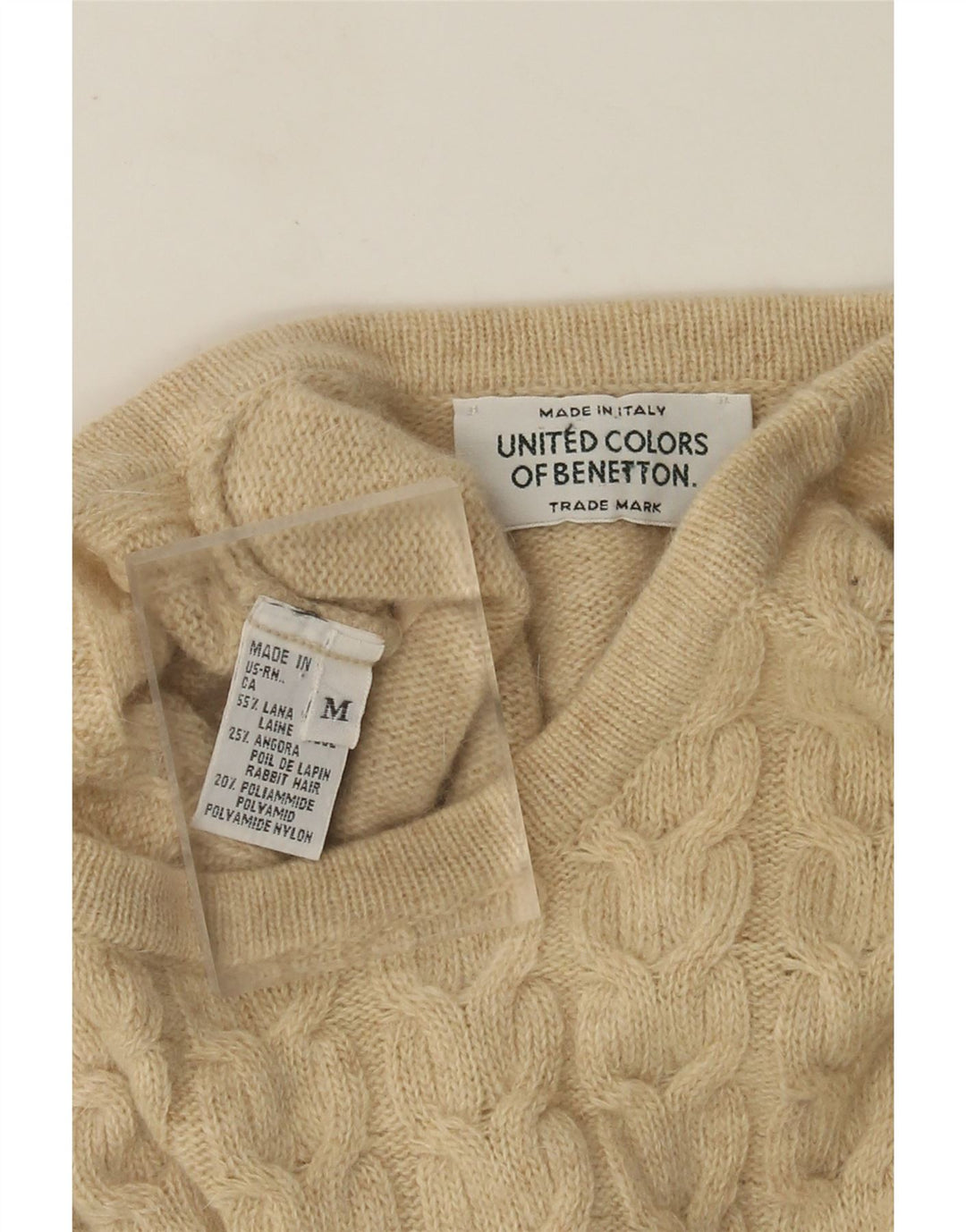 Maglione maglione girocollo da donna Benetton UK 14 Lana beige medio