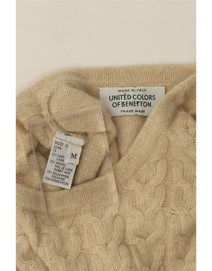 Maglione maglione girocollo da donna Benetton UK 14 Lana beige medio
