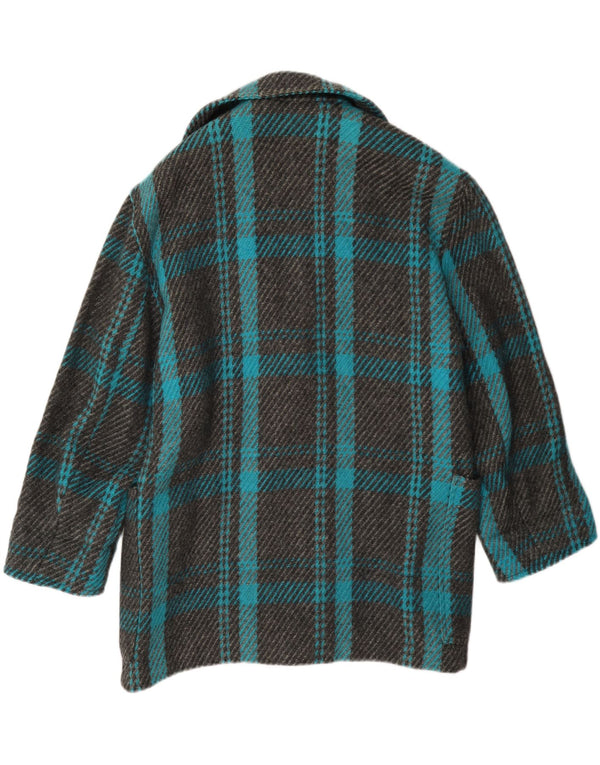 Cappotto doppiopetto vintage da donna UK 12 lana scozzese media turchese