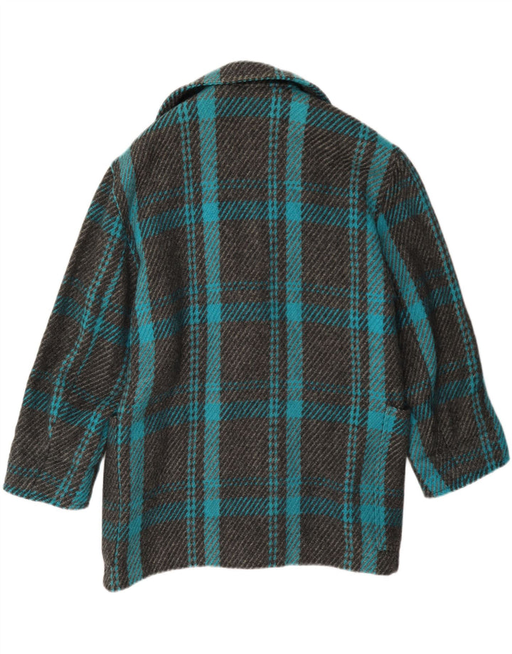 Cappotto doppiopetto vintage da donna UK 12 lana scozzese media turchese
