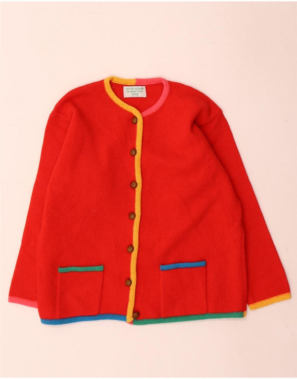 Maglione cardigan Benetton O12 da donna UK 8 piccolo rosso colorblock