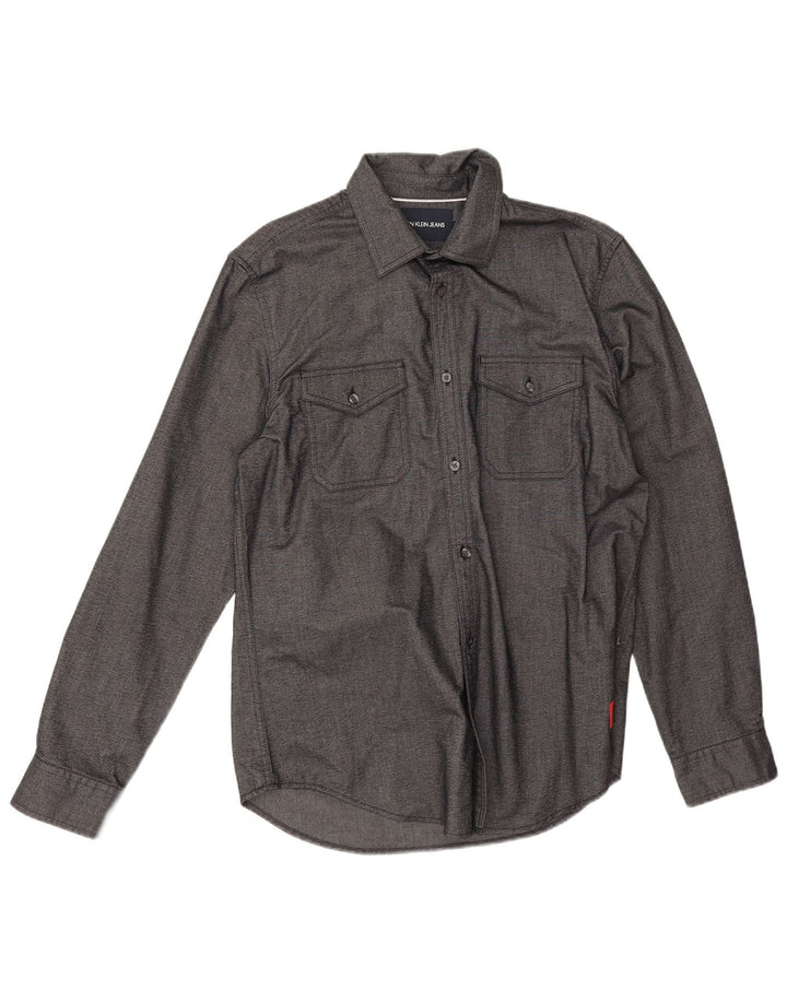 Camicia da uomo Calvin Klein Jeans in cotone grigio medio