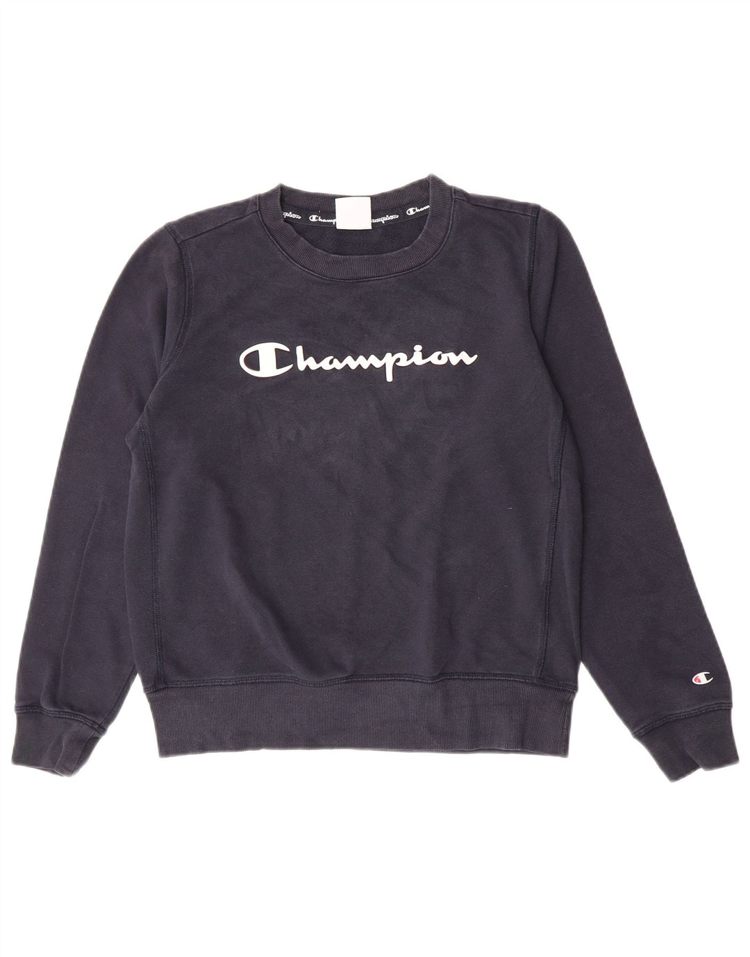 Felpa con grafica da donna Champion, maglione UK 14, cotone blu navy medio