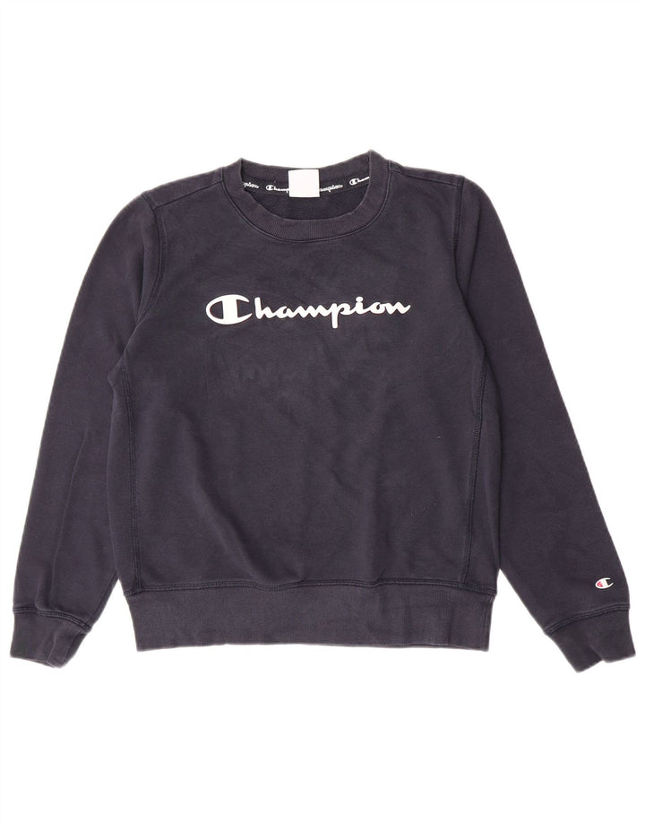 Felpa con grafica da donna Champion, maglione UK 14, cotone blu navy medio