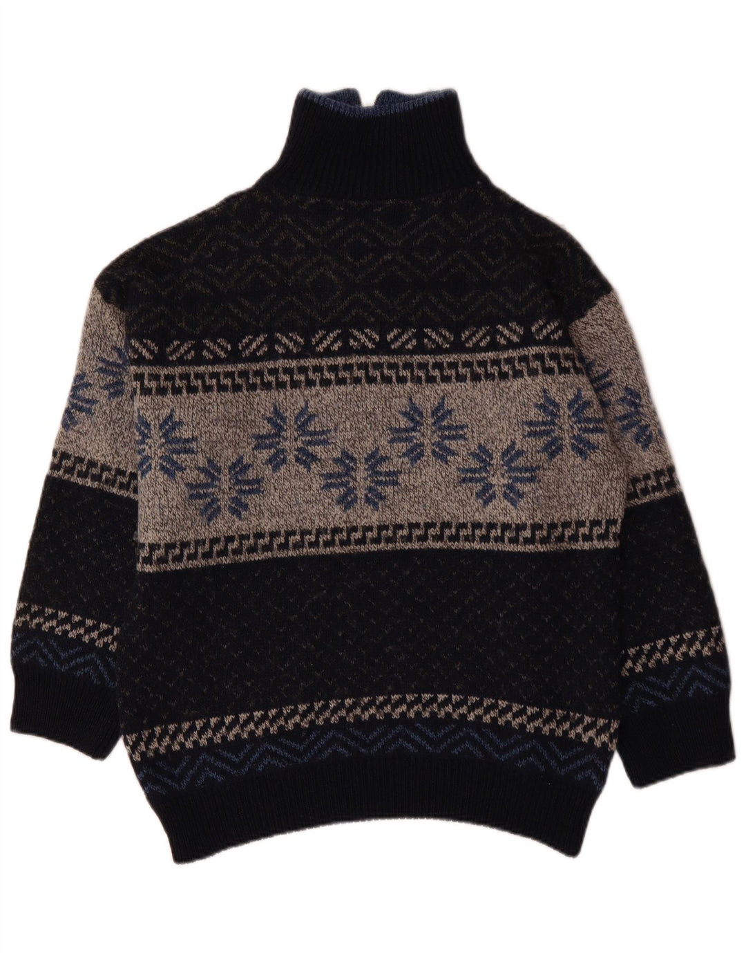 Maglione da donna VINTAGE con zip e collo UK 18 XL Blu navy Fair Isle