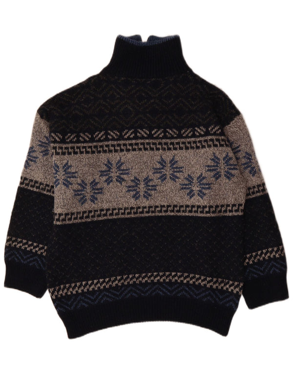 Maglione da donna VINTAGE con zip e collo UK 18 XL Blu navy Fair Isle