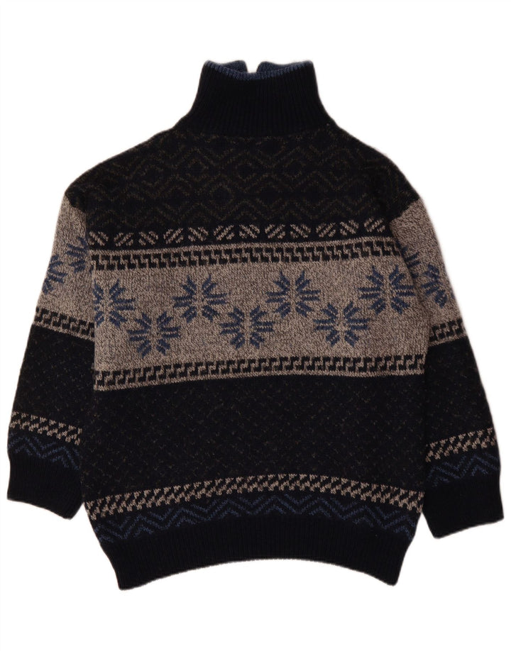 Maglione da donna VINTAGE con zip e collo UK 18 XL Blu navy Fair Isle