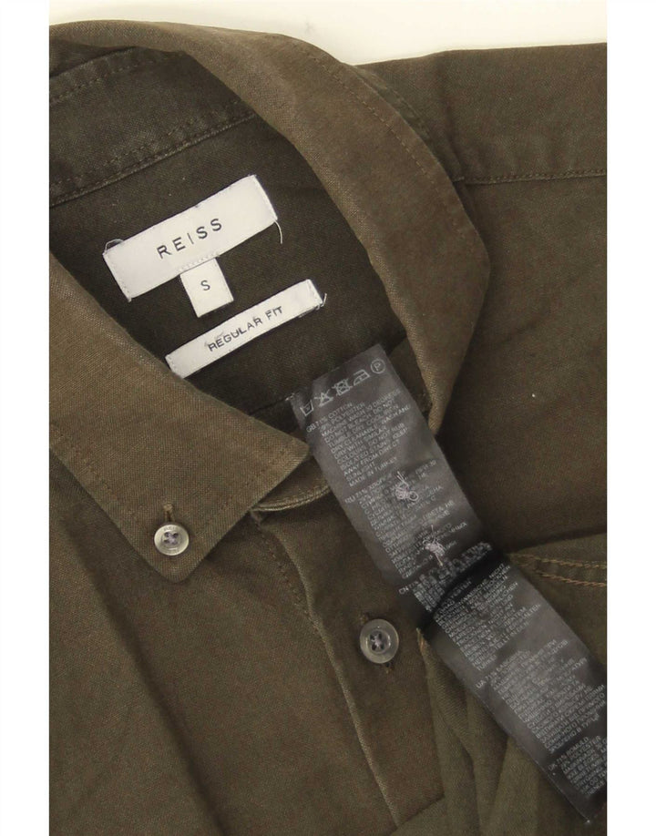 Camicia Reiss da uomo vestibilità regolare piccola in cotone kaki