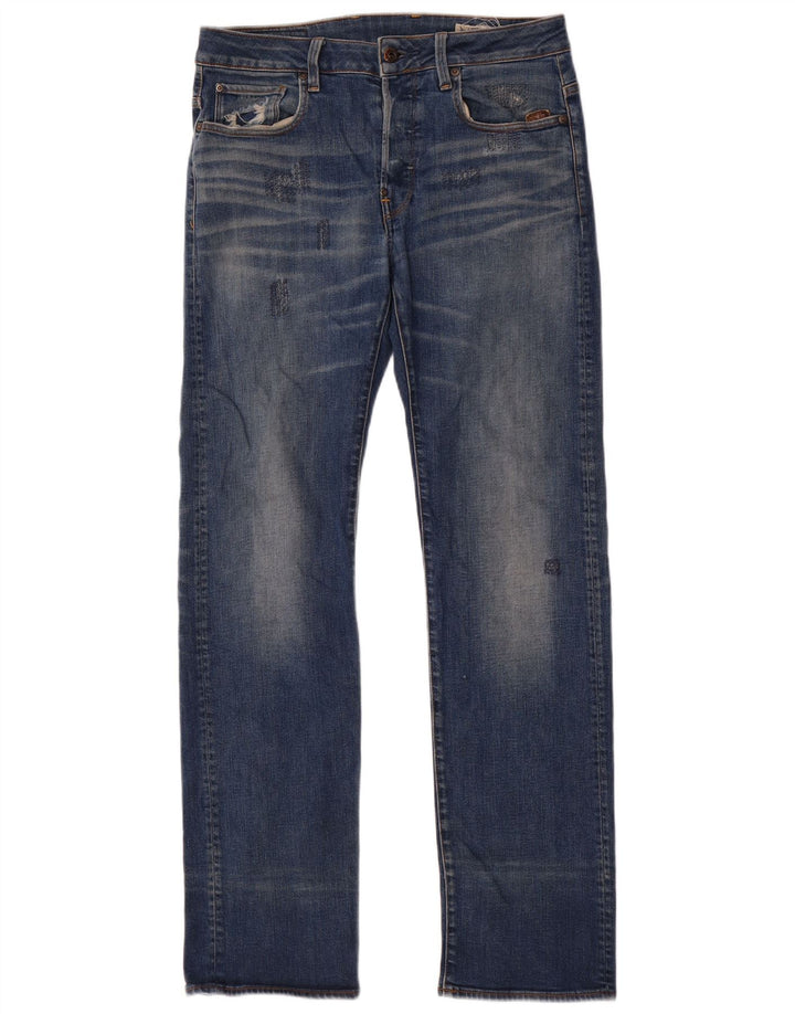 Jeans dritti invecchiati da uomo G-Star W30 L34 cotone blu
