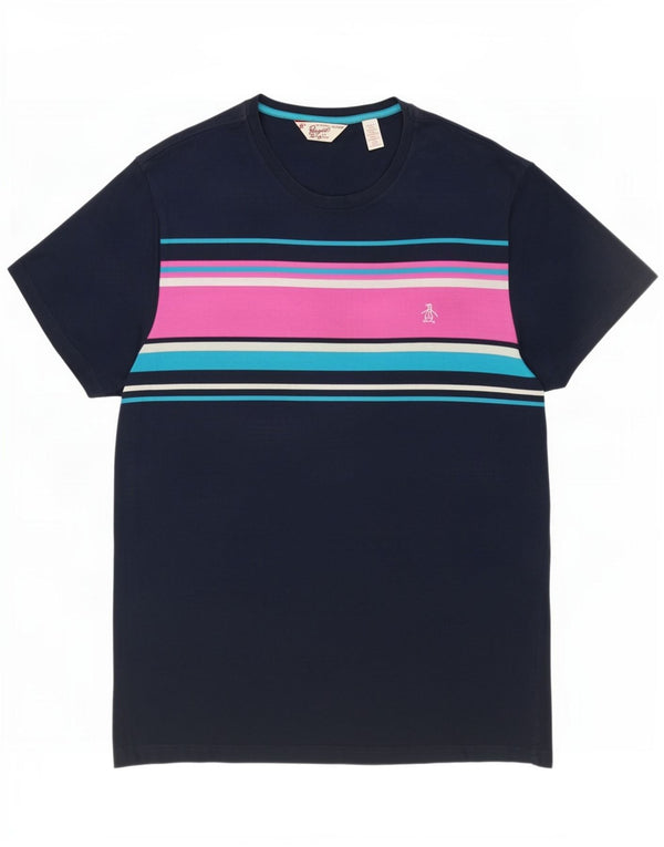 T-shirt da uomo Penguin Top 2XL cotone color block blu navy