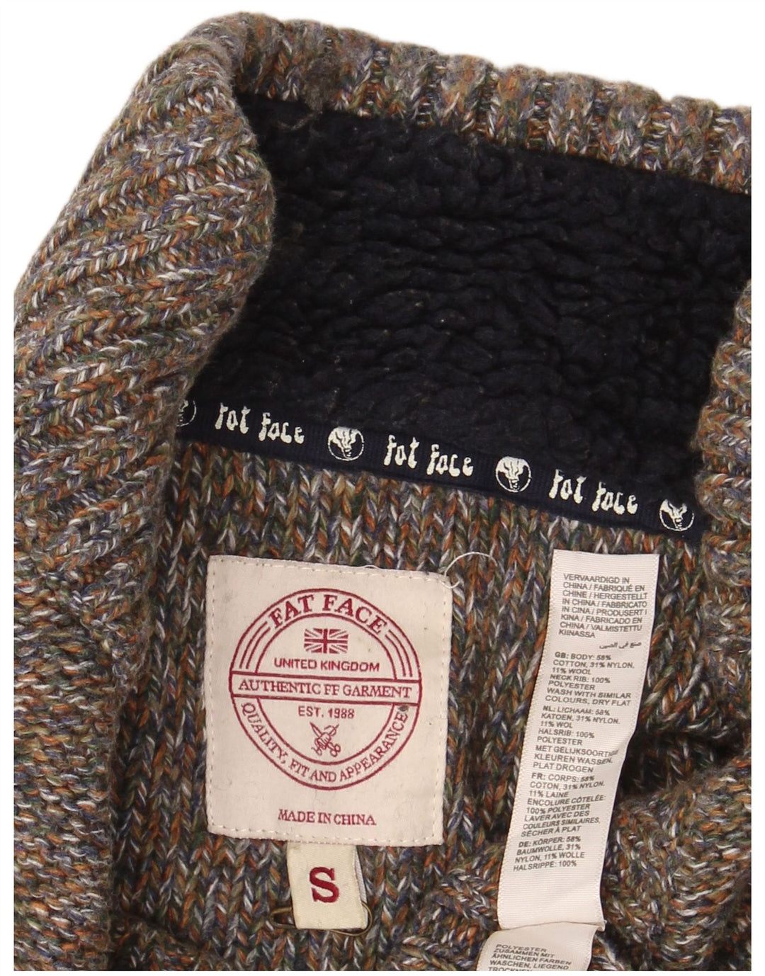 Maglione da uomo con collo abbottonato Fat Face, piccolo cotone verde screziato
