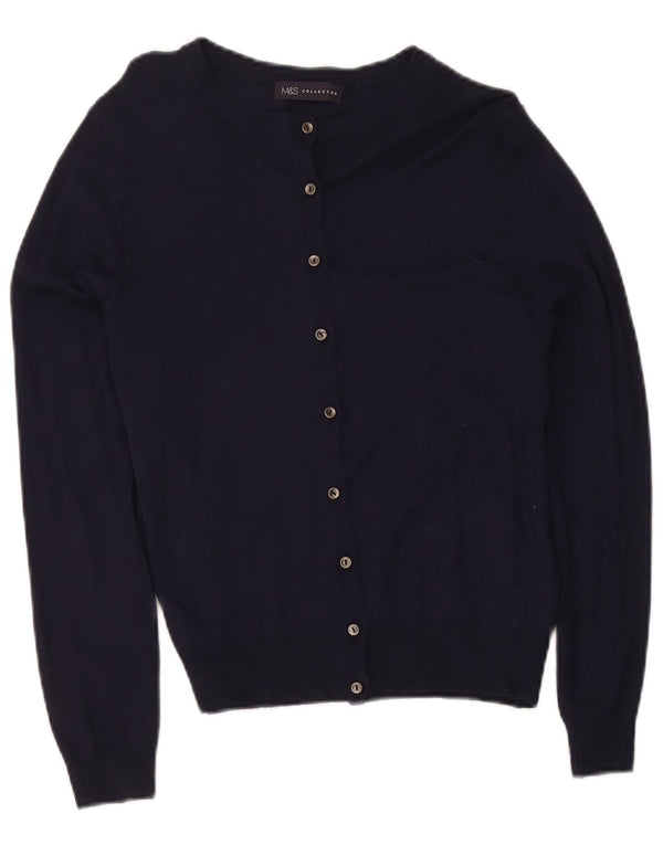 Maglione cardigan da donna Marks & Spencer UK 14 grande viscosa blu navy