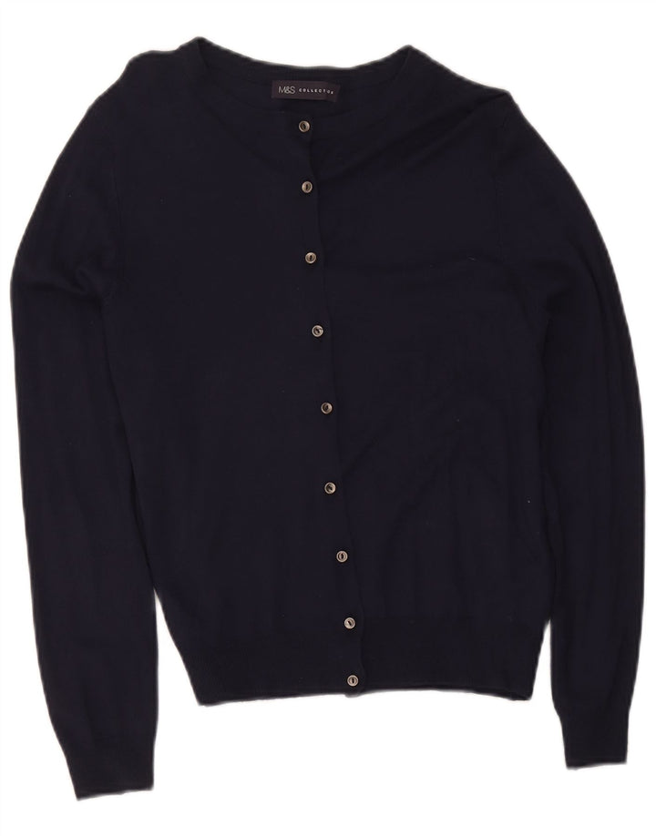 Maglione cardigan da donna Marks & Spencer UK 14 grande viscosa blu navy