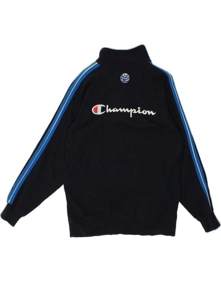 CHAMPION Womens Zip Neck Sweatshirt Jumper UK 14 Medium Navy Blue Cotton Vintage Champion and Second-Hand Champion from Messina Hembry 