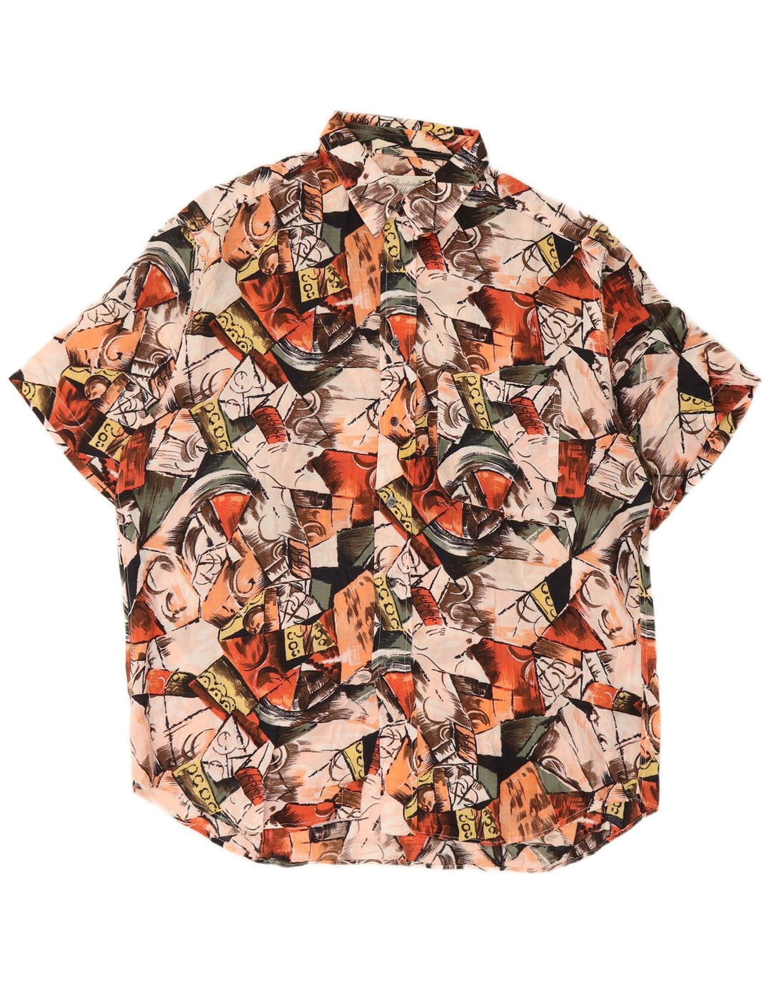 Camicia a maniche corte vintage da uomo con motivo astratto, grande, multicolore