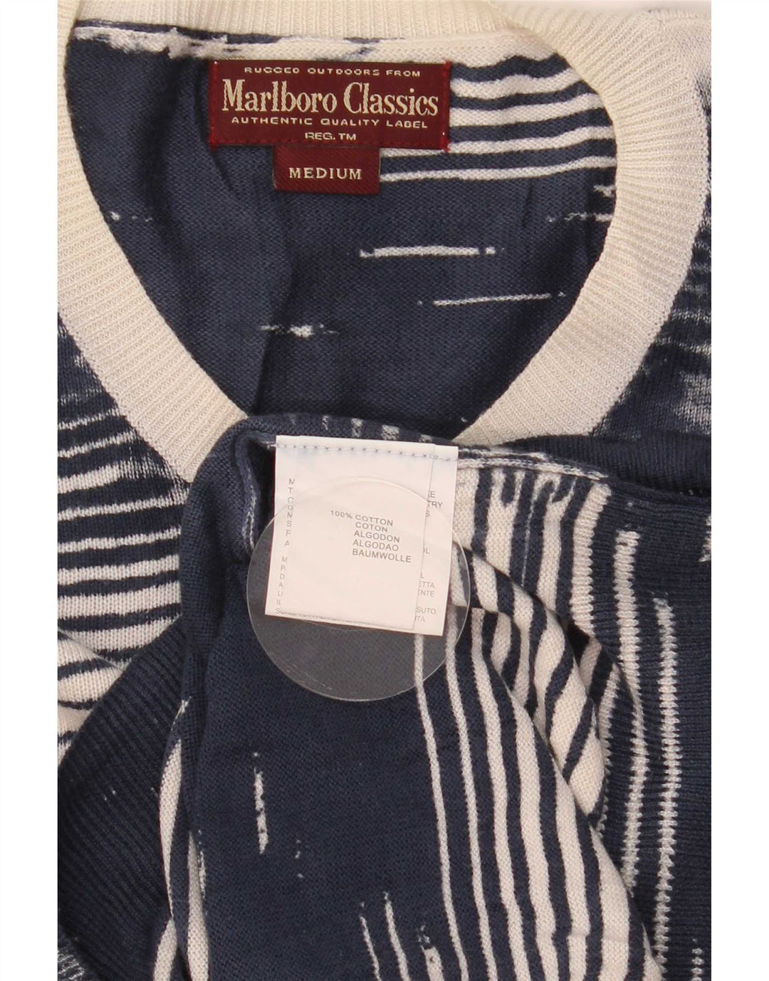 Maglione da uomo con scollo a V Marlboro Classics gessato medio blu navy