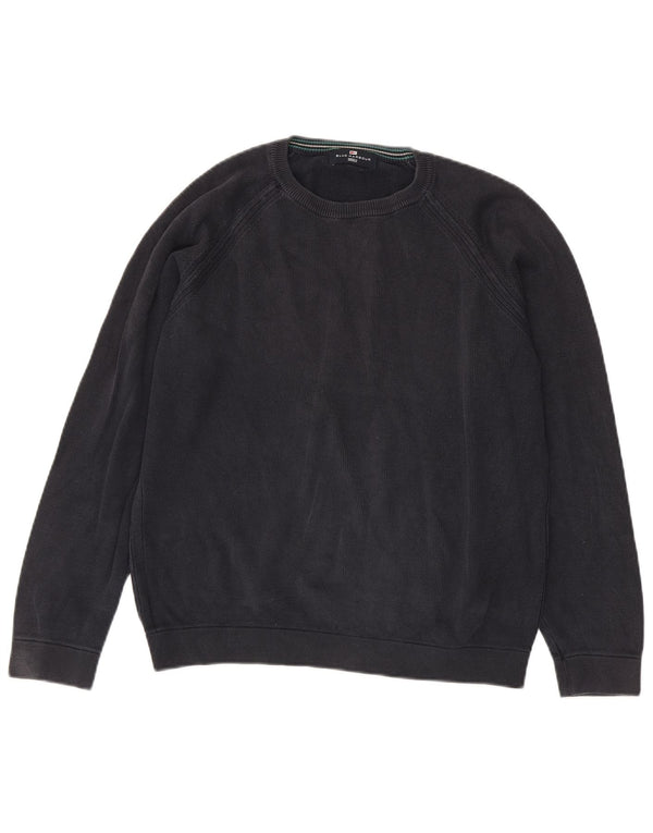 MARKS & SPENCER Felpa da uomo Blue Harbour Maglione piccolo cotone blu navy