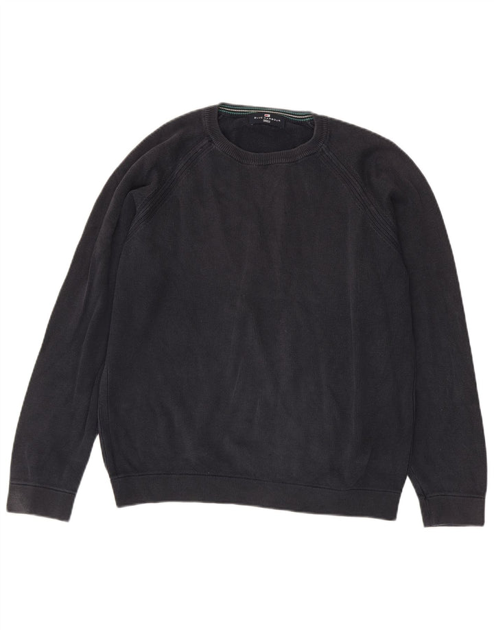 MARKS & SPENCER Felpa da uomo Blue Harbour Maglione piccolo cotone blu navy