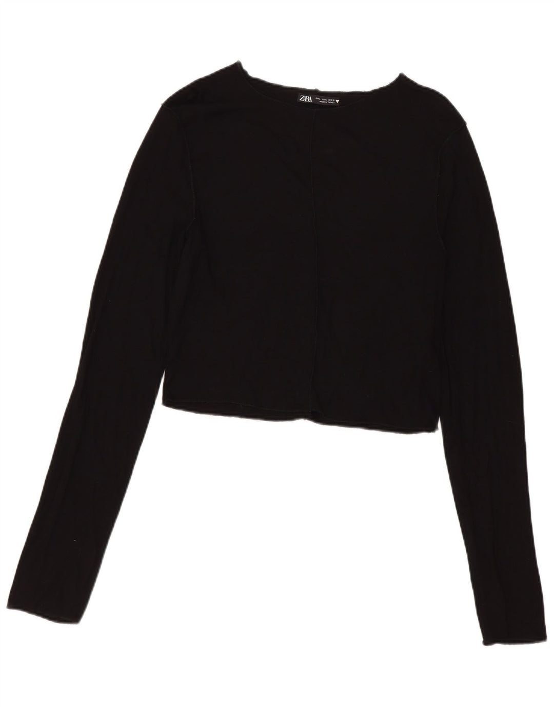 Top corto da donna Zara a maniche lunghe UK 14 grande viscosa nera