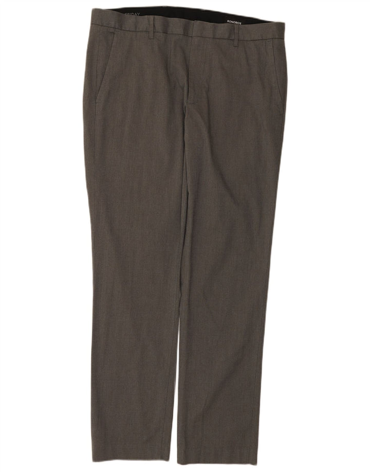 BONOBOS Mens Slim Casual Trousers W36 L32 Grey Cotton