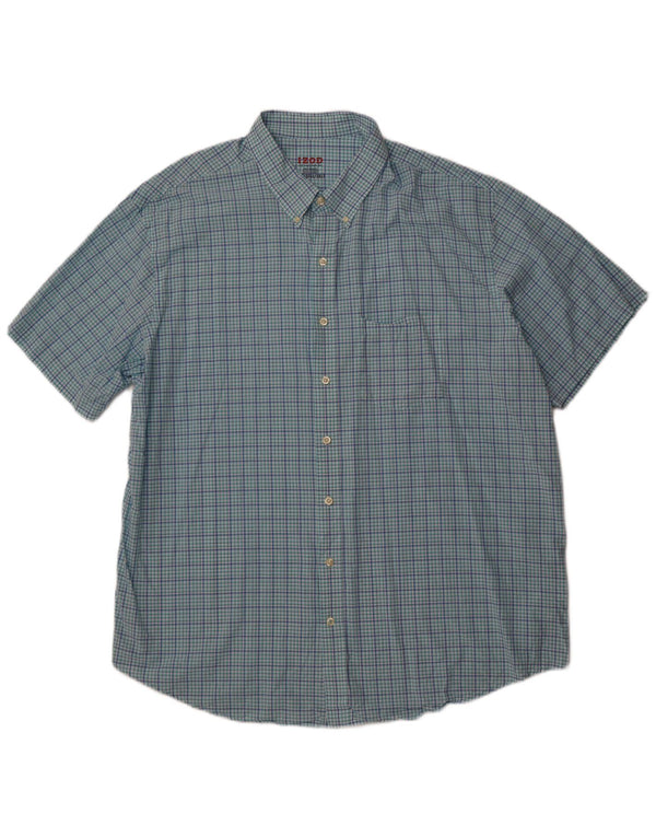 Camicia a maniche corte alta da uomo Izod 3XL in cotone a quadri blu