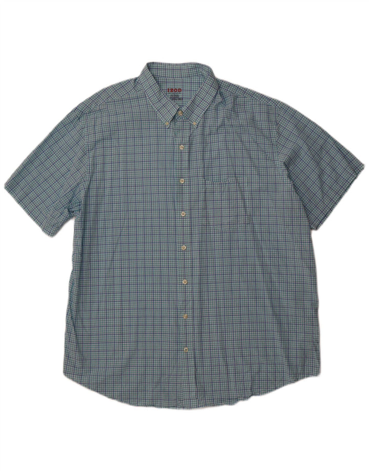Camicia a maniche corte alta da uomo Izod 3XL in cotone a quadri blu