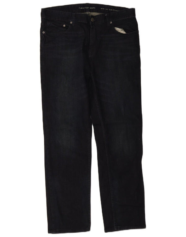 Jeans dritti slim fit da uomo Calvin Klein W34 L30 Blu Navy