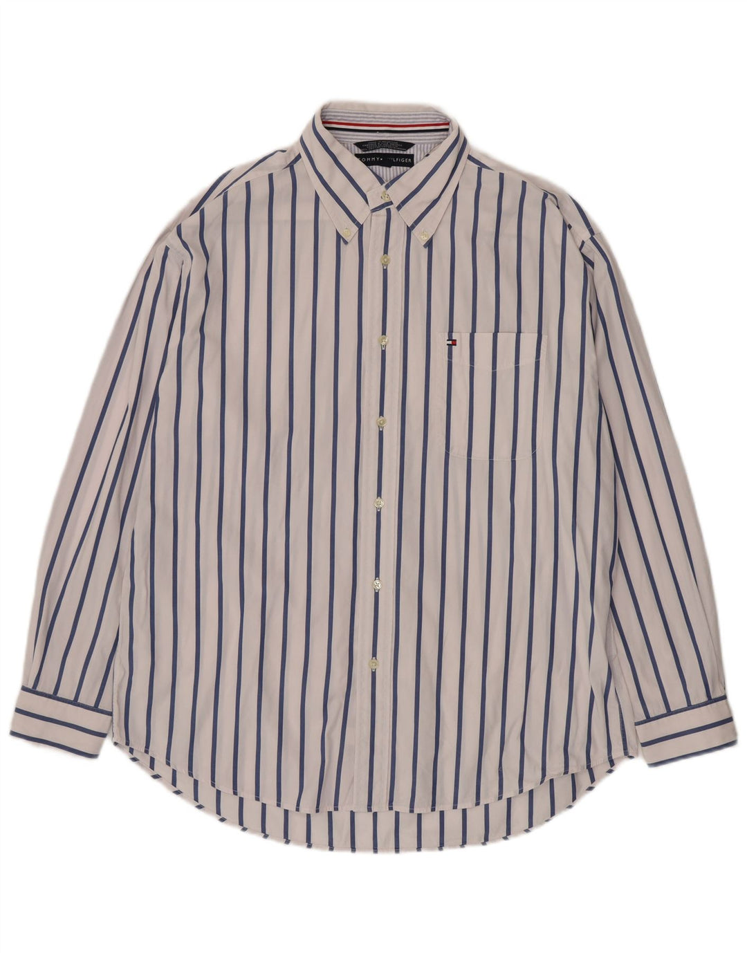 Camicia da uomo Regular Fit Tommy Hilfiger Large in cotone a righe bianche