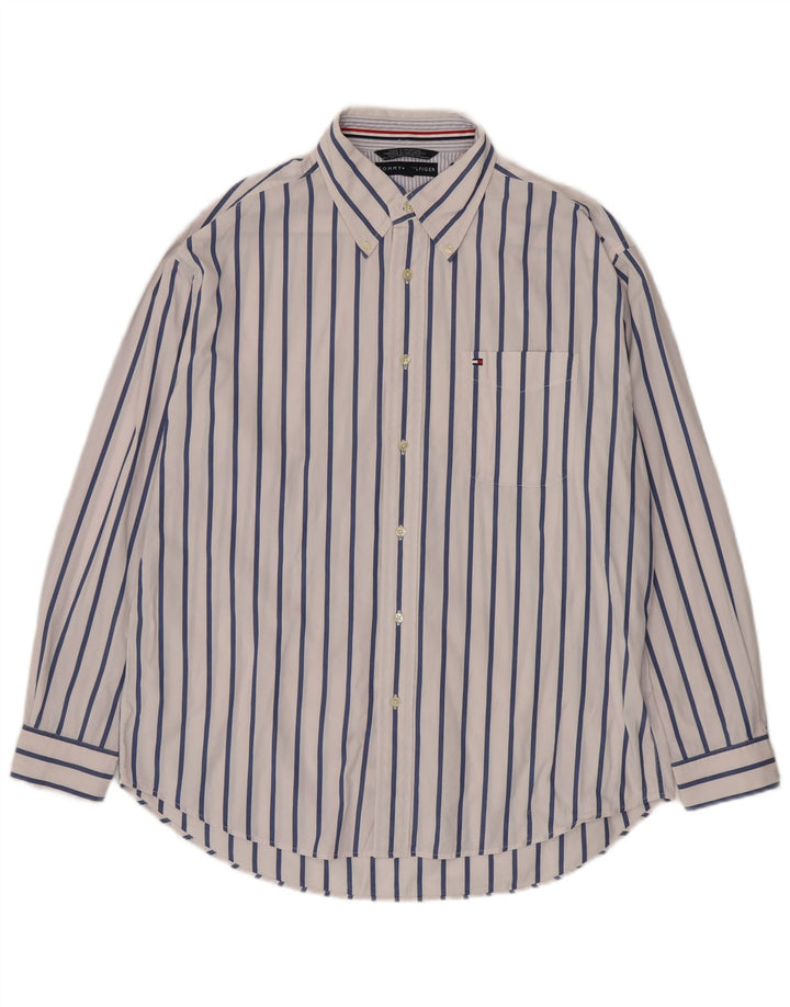 Camicia da uomo Regular Fit Tommy Hilfiger Large in cotone a righe bianche