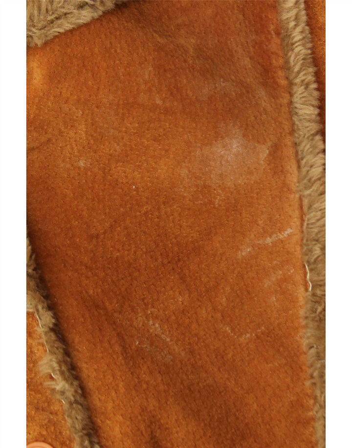 Cappotto in shearling vintage da donna UK 18 XL in pelle marrone