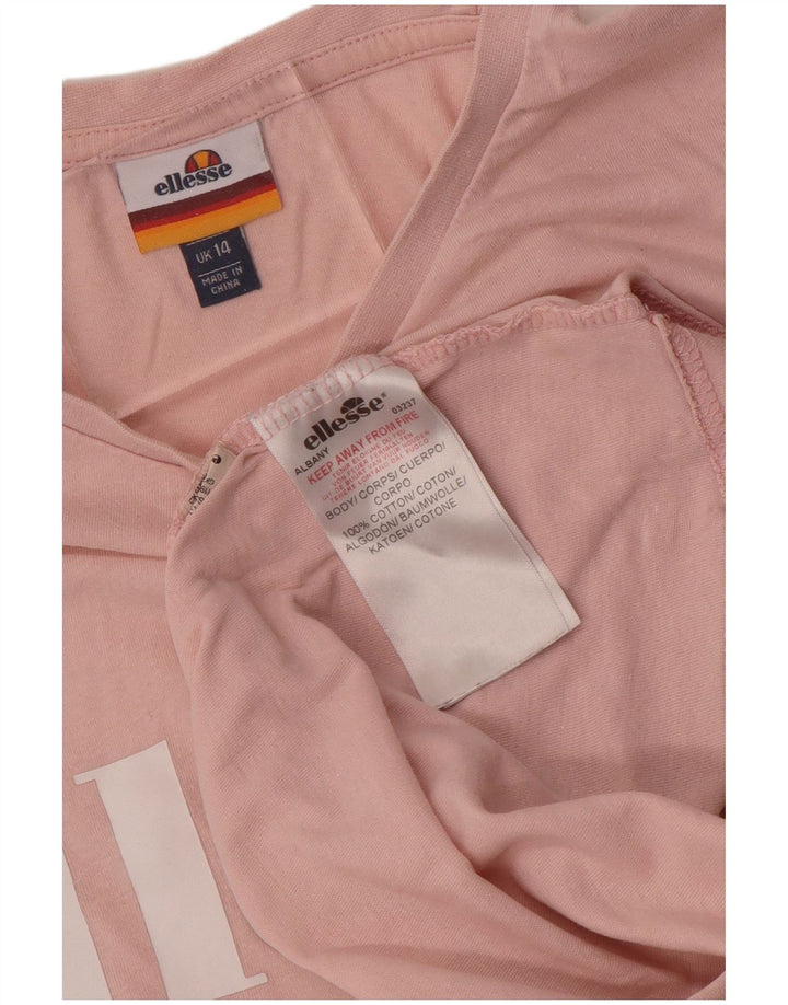 ELLESSE T-shirt grafica da donna Top UK 14 Large Rosa Cotone