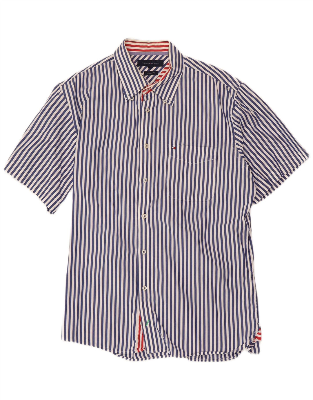 TOMMY HILFIGER Camicia da uomo a maniche corte su misura, a righe grandi blu navy