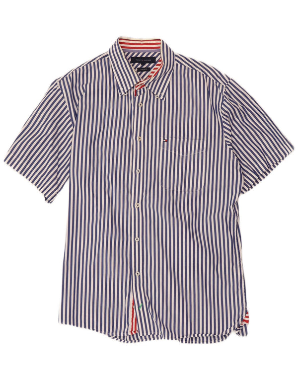 TOMMY HILFIGER Camicia da uomo a maniche corte su misura, a righe grandi blu navy