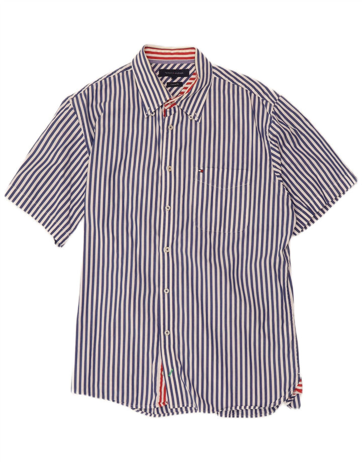 TOMMY HILFIGER Camicia da uomo a maniche corte su misura, a righe grandi blu navy