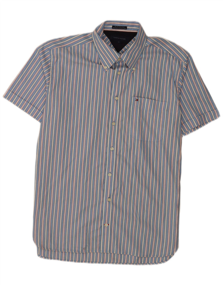 Camicia a maniche corte da uomo Tommy Hilfiger a righe blu grandi