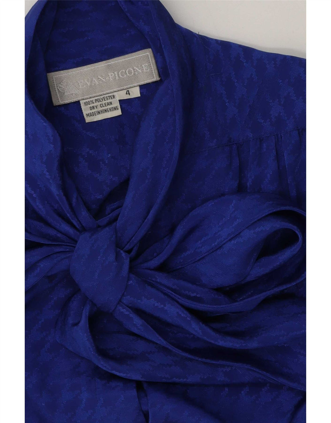 Camicetta da donna con cravatta frontale da donna Evan Picone US 4 piccolo pied de poule blu