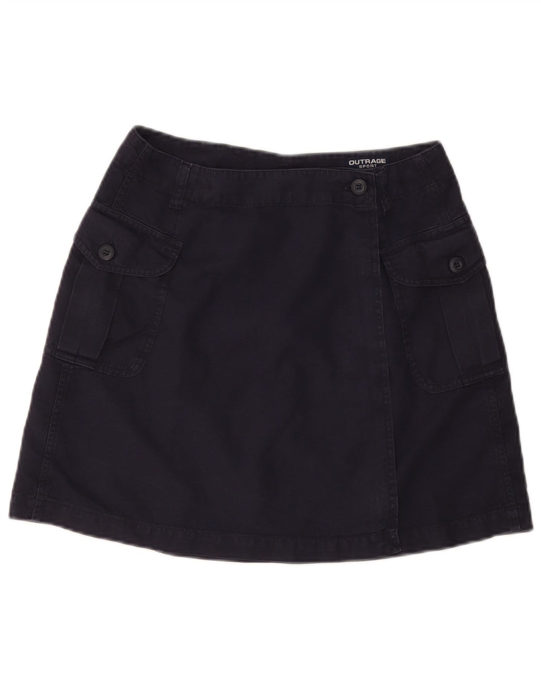 Gonna mini avvolgente da donna VINTAGE IT 44 media W28 cotone blu navy