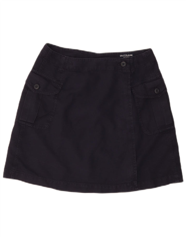 Gonna mini avvolgente da donna VINTAGE IT 44 media W28 cotone blu navy